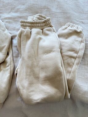 Cream Fleece Track Joggers with Elastic Waistband
